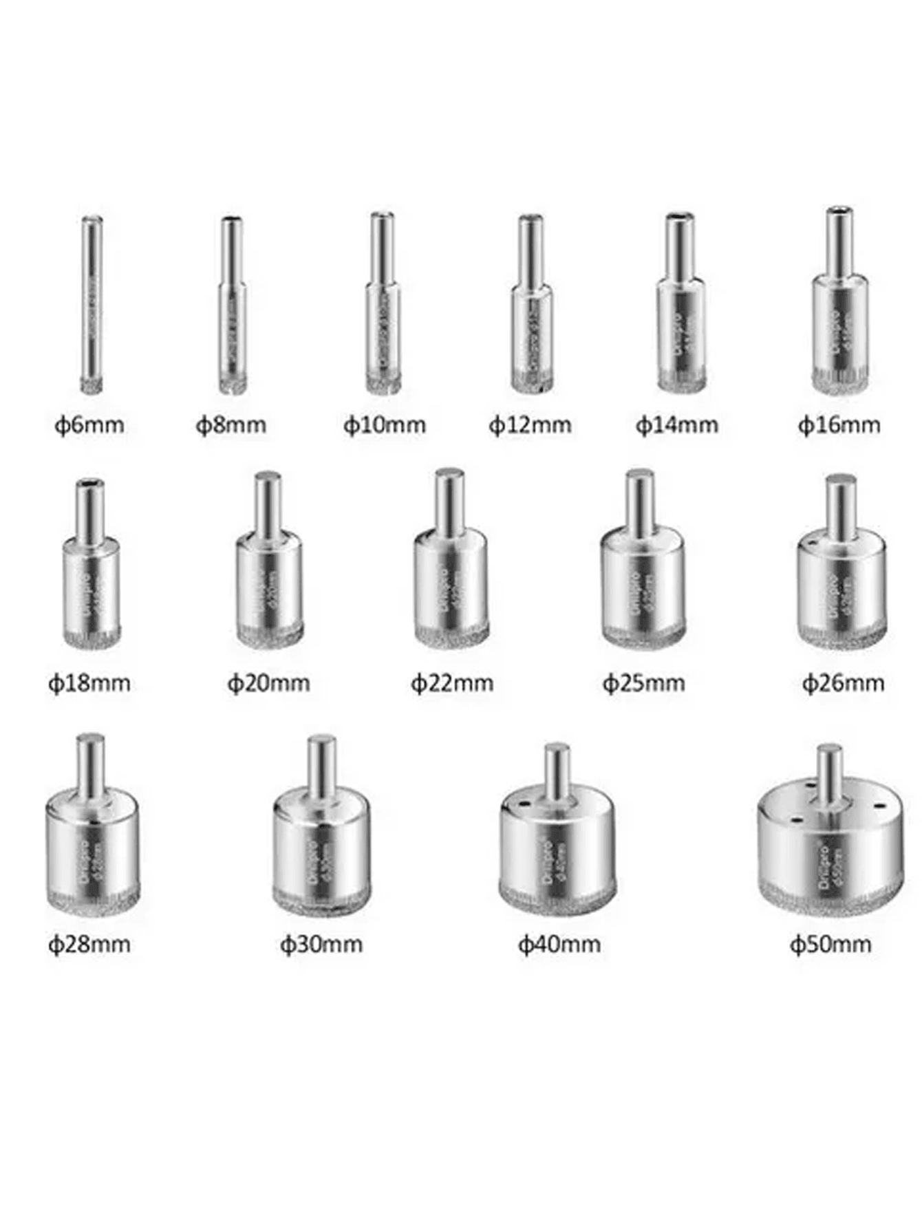 Juego Broca Diamantada Vidrio Ceramica Azulejo Loseta de 6mm-50mm 15 Pzs