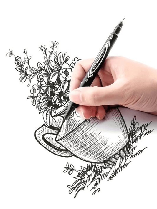 Plumon Doble Punta Fina/Gruesa Negro Permanente Boligrafo Rotulador Indeleble | 10pzs