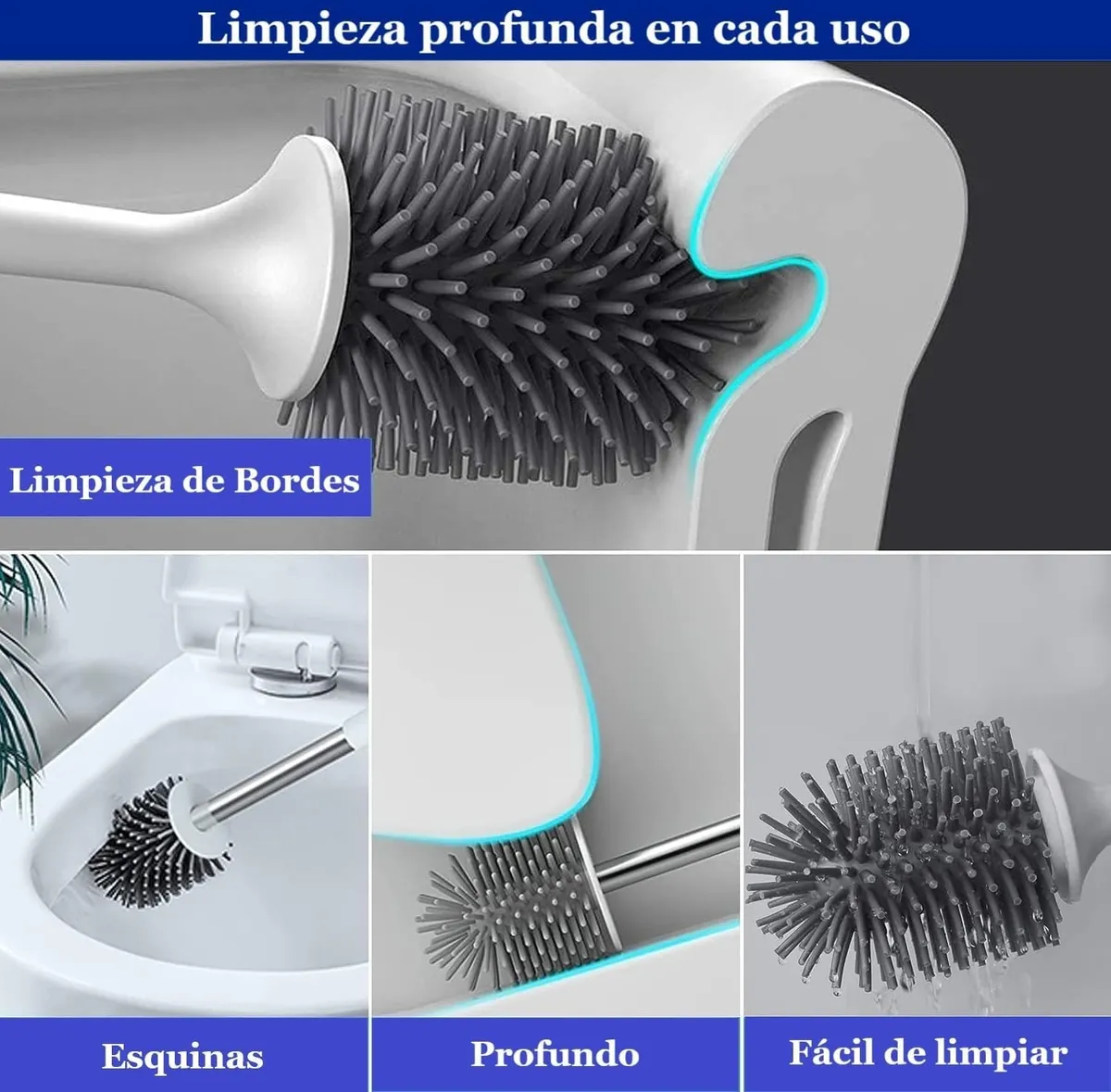 Cepillo Escobilla Inodoro 2 en 1 con Base Antigoteo para Baño Moderno y Compacto