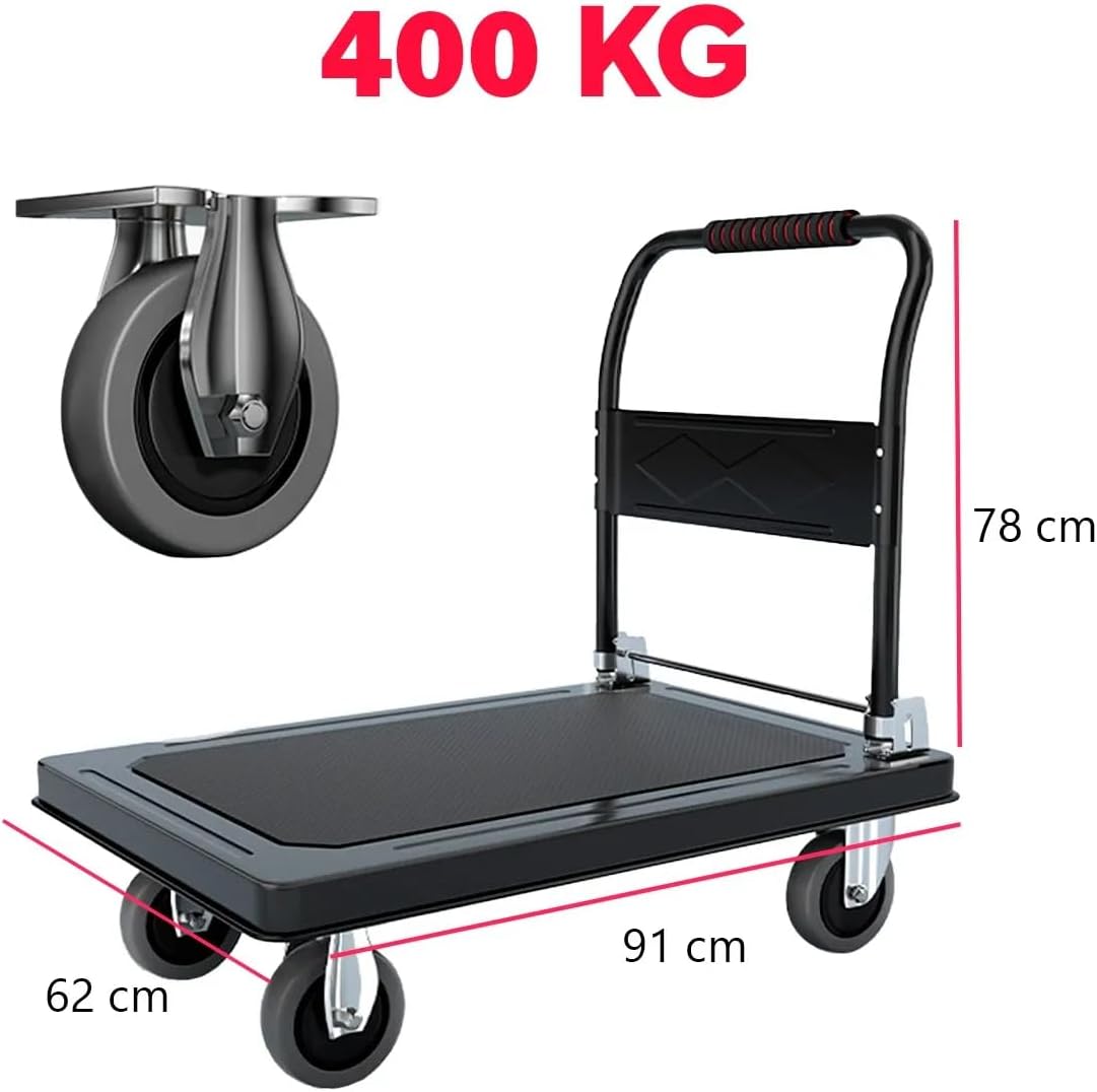 Carrito Plataforma De Carga Plegable Manual de Empuje 90x60cm Mulituso | Capacidad 400kg