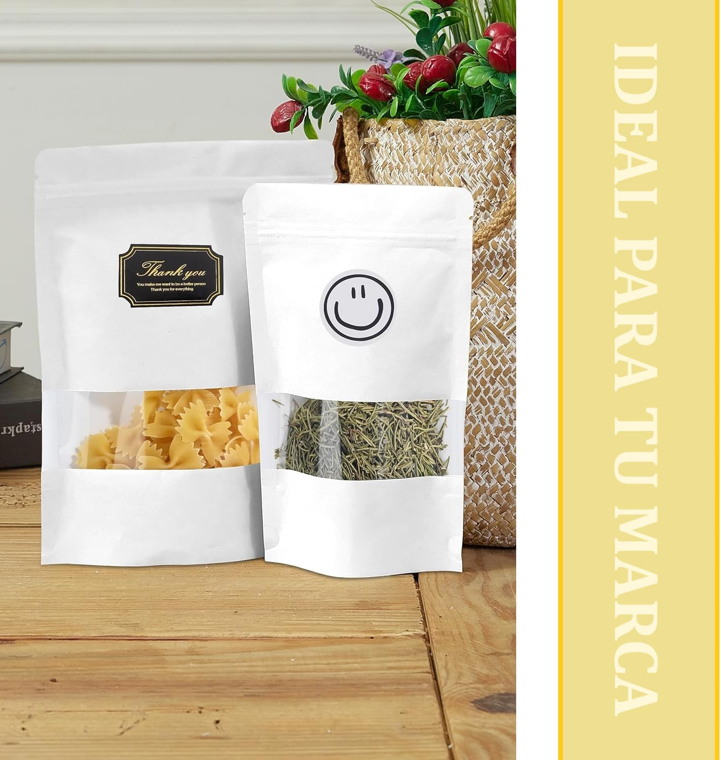 Bolsa Stand Up Pouch Kraft con Ventana Termosellable | 50pzs