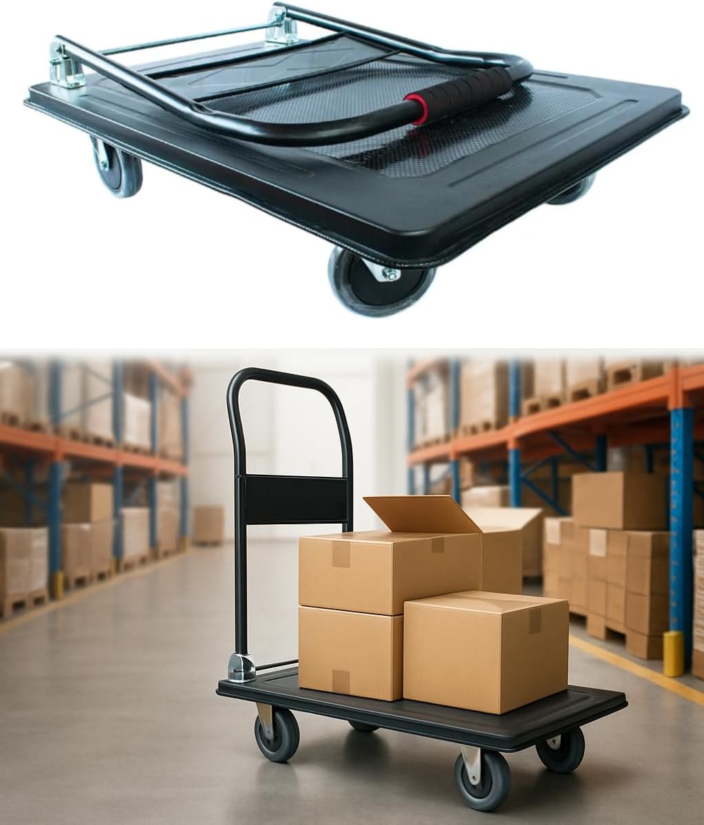 Carrito Plataforma De Carga Plegable Manual de Empuje 90x60cm Mulituso | Capacidad 400kg