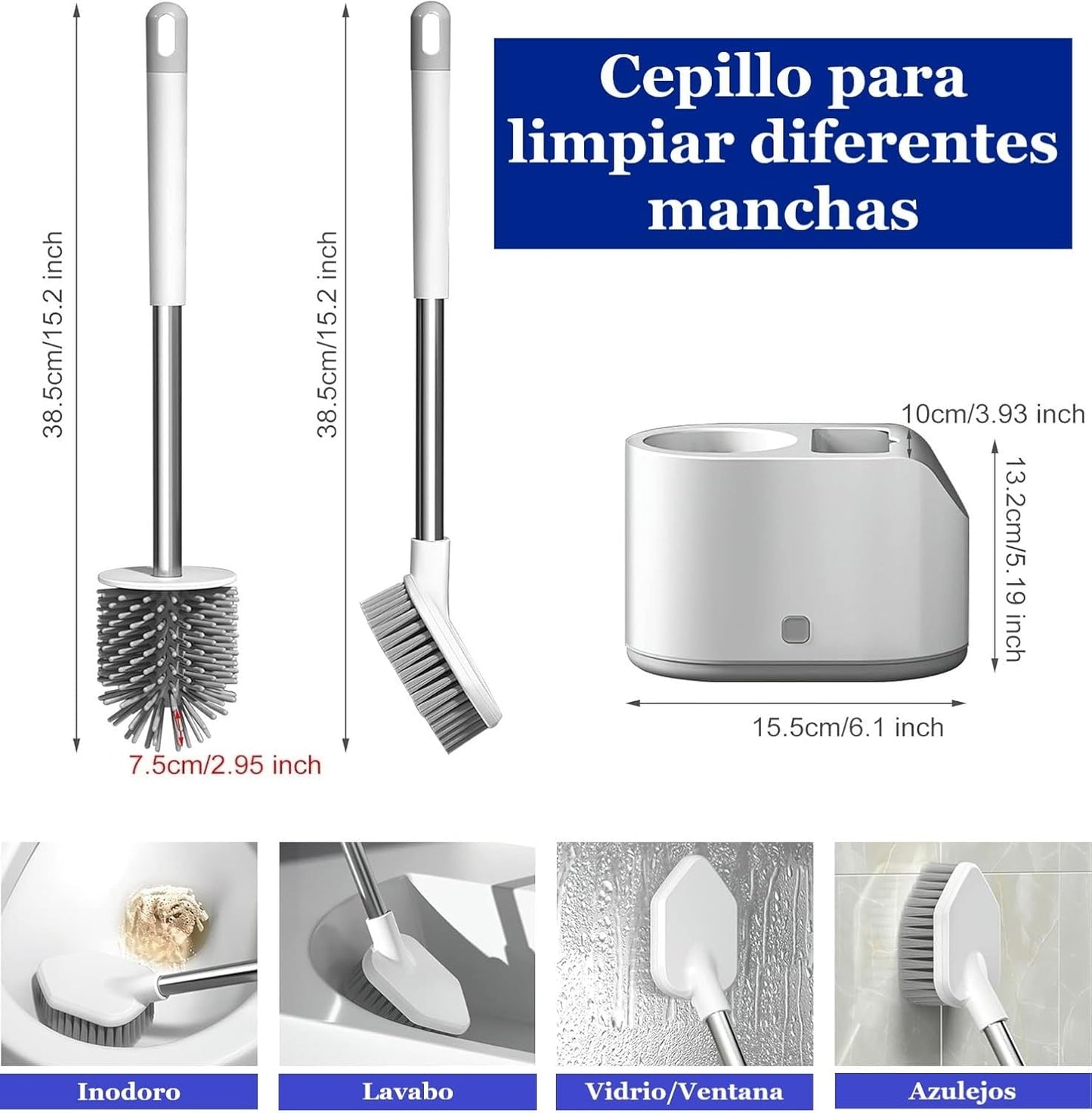 Cepillo Escobilla Inodoro 2 en 1 con Base Antigoteo para Baño Moderno y Compacto