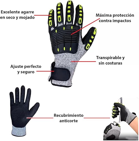 Guantes de Seguridad Protección Nudillos Trabajo Mecánico Industrial Multipropósito Anticorte Antideslizante | Par