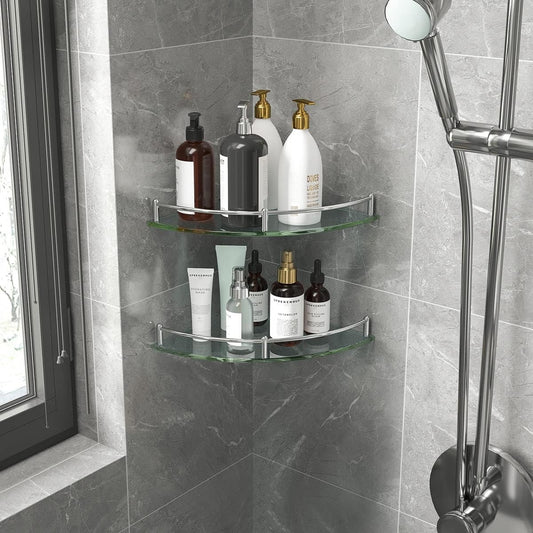Repisa Esquinero Baño Organizador Vidrio Estante Pared 4pz