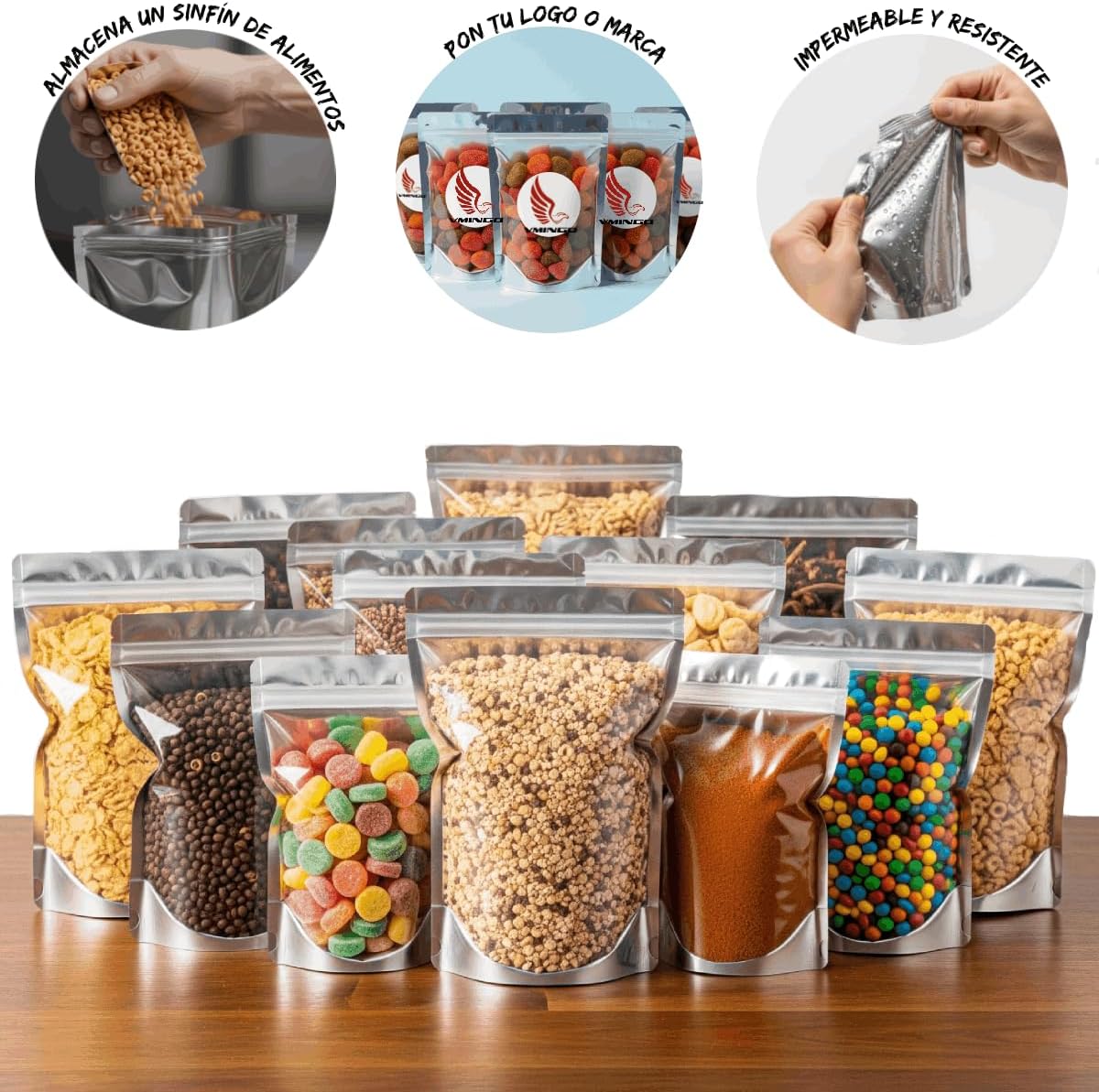 Bolsa Stand Up Pouch Cierre Hermético Reutilizable Transparente Zipper Regalos Comida Resellables | 50pzs