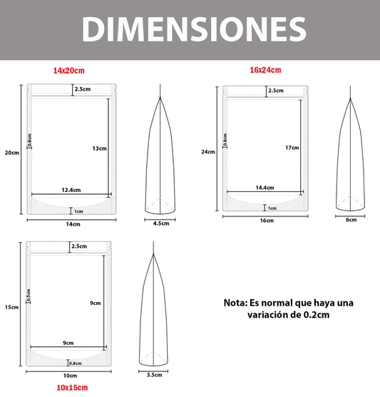 Bolsa Stand Up Pouch Cierre Hermético Reutilizable Transparente Zipper Regalos Comida Resellables | 50pzs