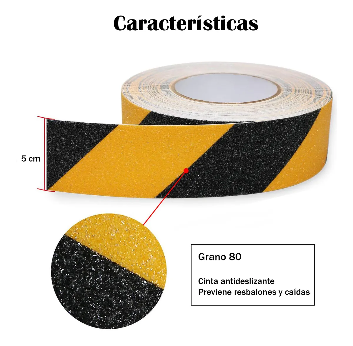 Cinta Antiderrapante Interior y Exterior Resistente 5cmx20m | Negro y Amarillo