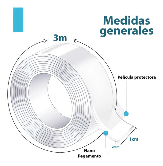 Cinta Doble Cara Nano Lavable Reutilizable Tape 3m*1cm*2mm