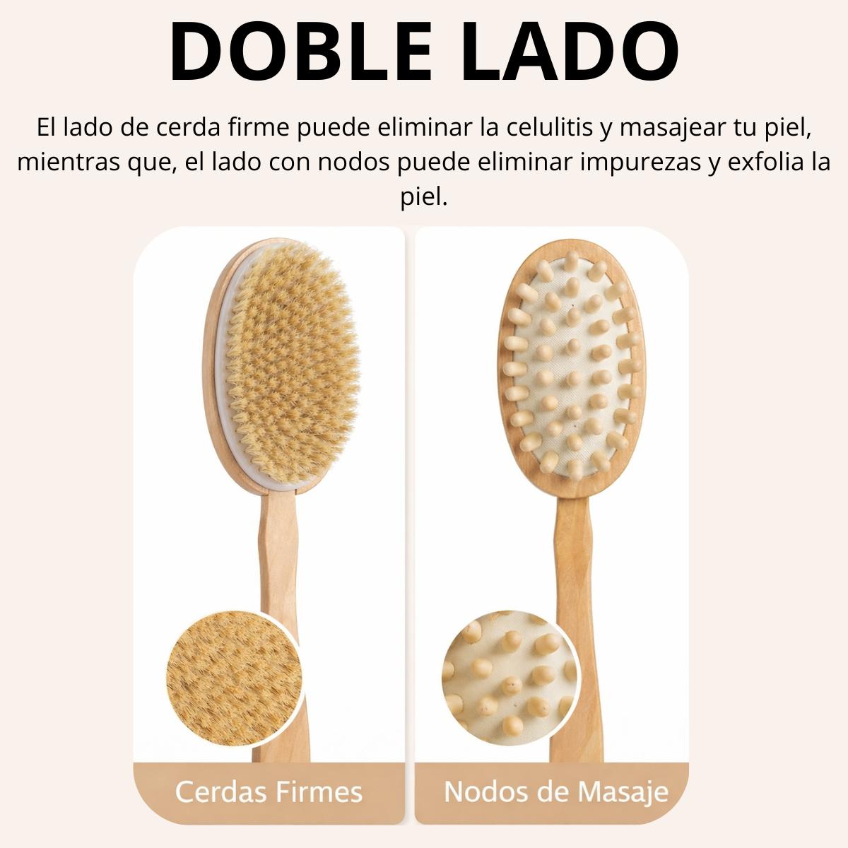 Set de 2 Cepillos Corporal Doble Cabeza Exfoliante Baño Ducha Masaje Cuerpo Piel Circulacion Kit Madera Cerdas Naturales