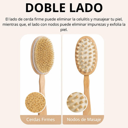 Set de 2 Cepillos Corporal Doble Cabeza Exfoliante Baño Ducha Masaje Cuerpo Piel Circulacion Kit Madera Cerdas Naturales