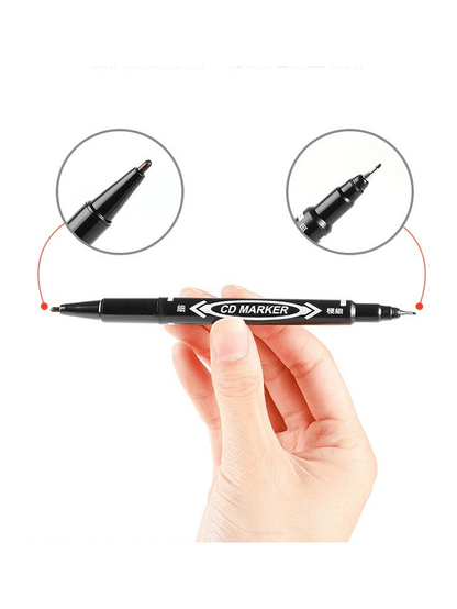 Plumon Doble Punta Fina/Gruesa Negro Permanente Boligrafo Rotulador Indeleble | 10pzs