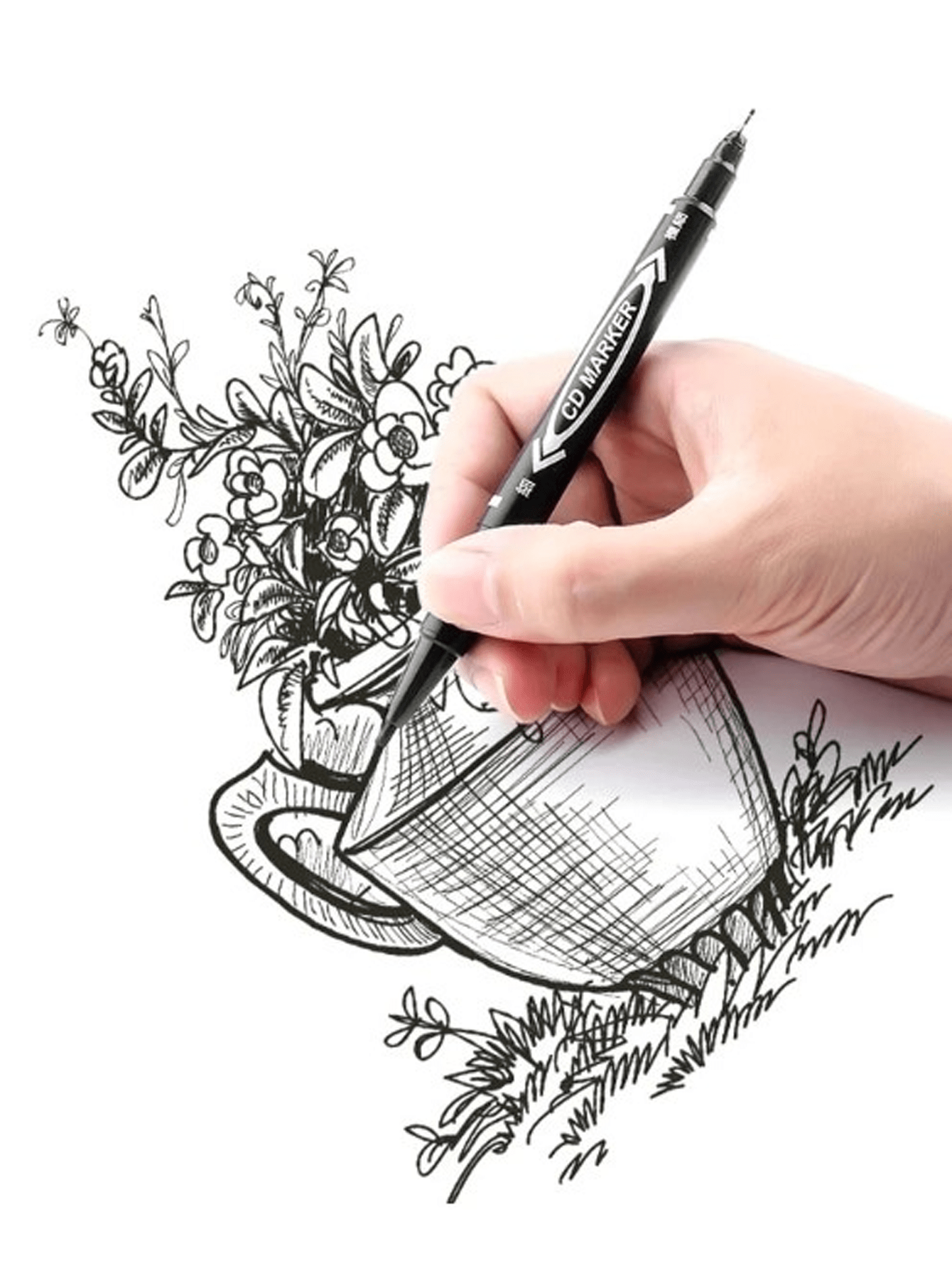 Plumon Doble Punta Fina/Gruesa Negro Permanente Boligrafo Rotulador Indeleble | 10pzs