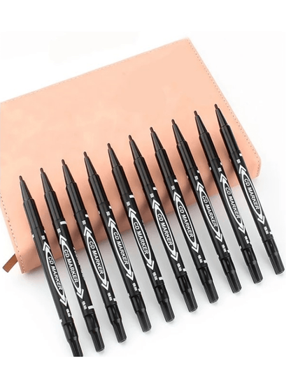 Plumon Doble Punta Fina/Gruesa Negro Permanente Boligrafo Rotulador Indeleble | 10pzs