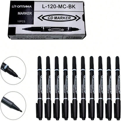 Plumon Doble Punta Fina/Gruesa Negro Permanente Boligrafo Rotulador Indeleble | 10pzs