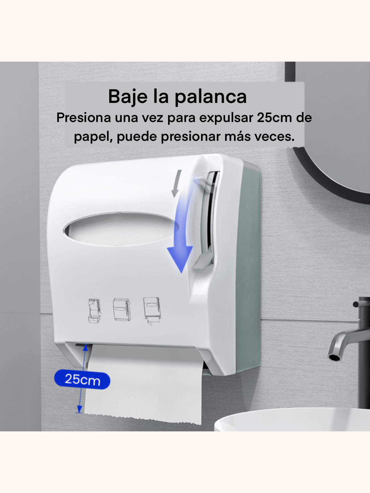 Dispensador de Toalla Papel en Rollo Higiénico Despachador Palanca Accion Manual Baño WC Sanitario | Uso Rudo