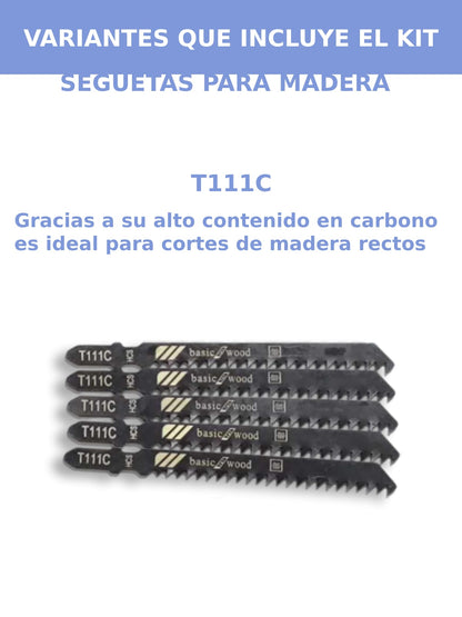 Kit Juego de Seguetas Para Caladora Hoja Sierra Sable Madera Carpinteria Tipo T 35pzs