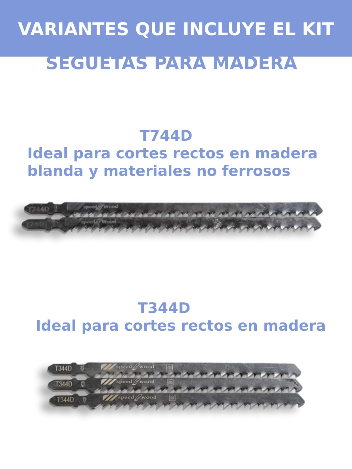 Kit Juego de Seguetas Para Caladora Hoja Sierra Sable Madera Carpinteria Tipo T 35pzs