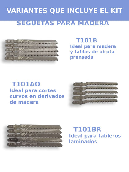 Kit Juego de Seguetas Para Caladora Hoja Sierra Sable Madera Carpinteria Tipo T 35pzs