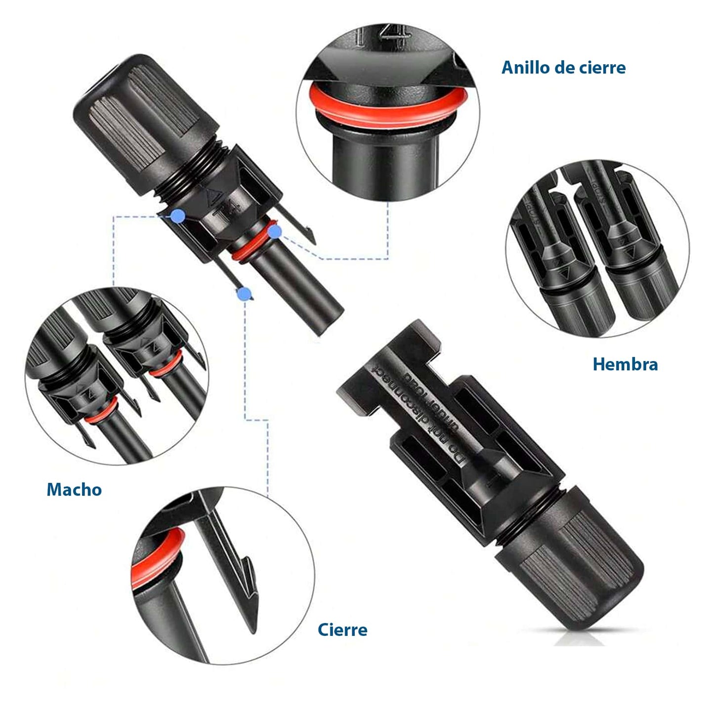 40 Pares Conector Panel Solar Mc4 Hembra Macho Llave 30a