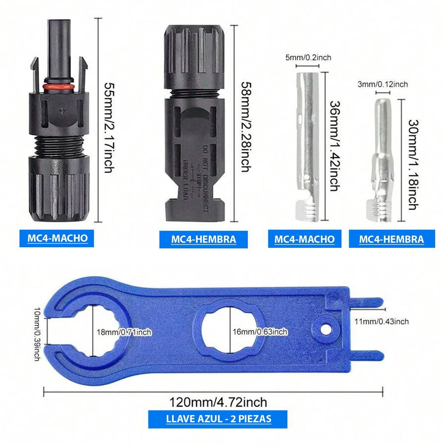 40 Pares Conector Panel Solar Mc4 Hembra Macho Llave 30a
