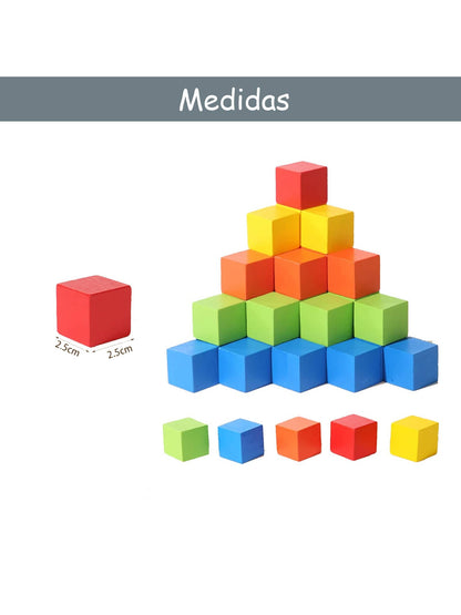 Juguete Cubo de Colores Madera 2.5cm Apilable Didáctico Colores Educativo Aprendizaje y Desarrollo Escolar Montessori | 30pzs