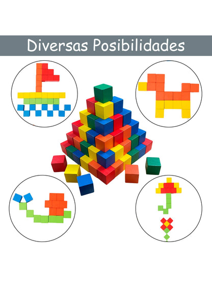 Juguete Cubo de Colores Madera 2.5cm Apilable Didáctico Colores Educativo Aprendizaje y Desarrollo Escolar Montessori | 30pzs