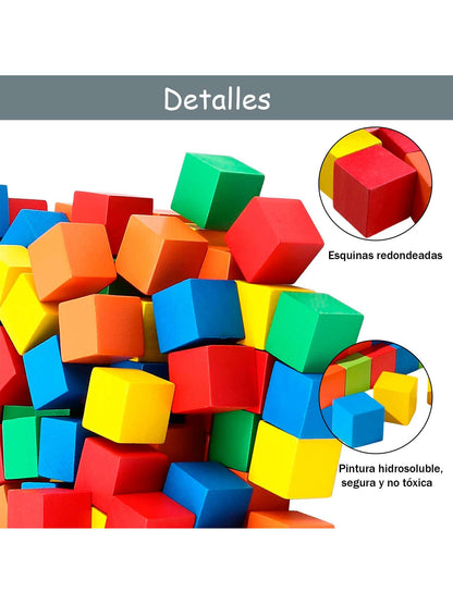 Juguete Cubo de Colores Madera 2.5cm Apilable Didáctico Colores Educativo Aprendizaje y Desarrollo Escolar Montessori | 30pzs