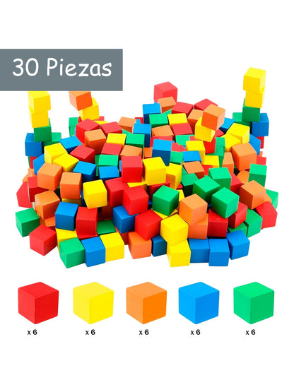 Juguete Cubo de Colores Madera 2.5cm Apilable Didáctico Colores Educativo Aprendizaje y Desarrollo Escolar Montessori | 30pzs