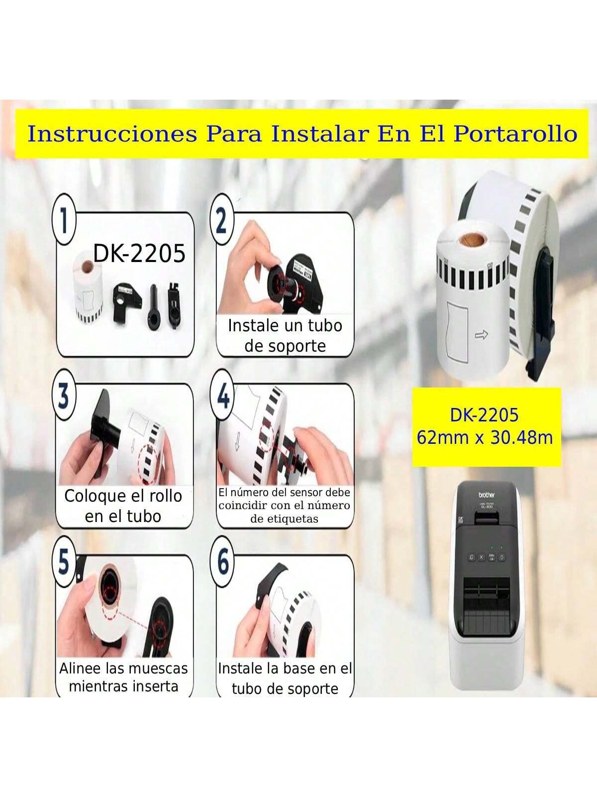 Rollo Etiqueta Blanca Continua Dk2205 Brother 62mmX30.48m