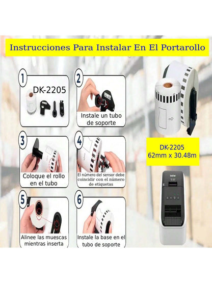 Rollo Etiqueta Blanca Continua Dk2205 Brother 62mmX30.48m