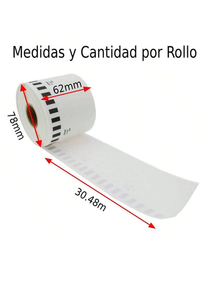 Rollo Etiqueta Blanca Continua Dk2205 Brother 62mmX30.48m