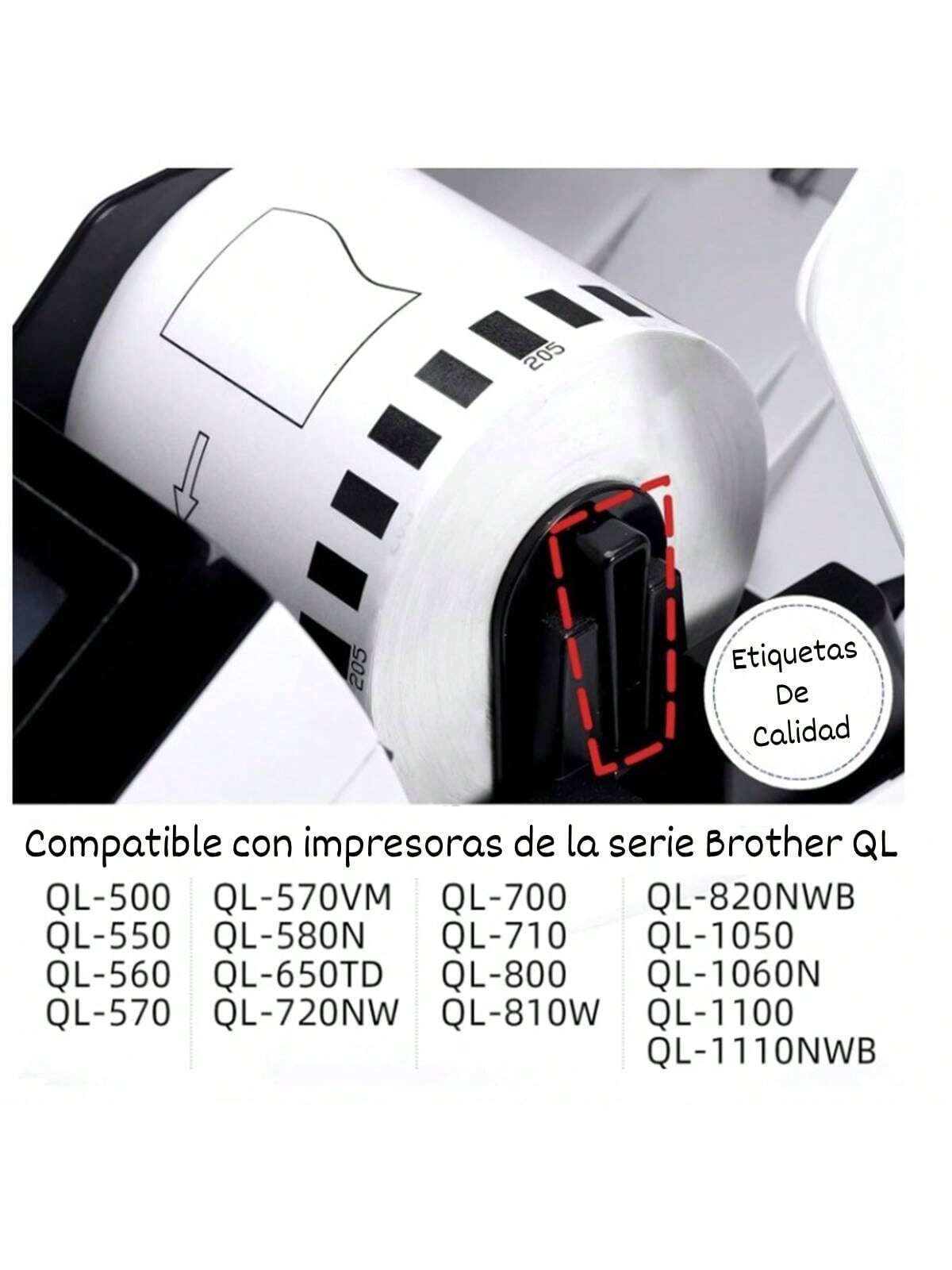 Rollo Etiqueta Blanca Continua Dk2205 Brother 62mmX30.48m
