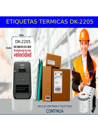 Rollo Etiqueta Blanca Continua Dk2205 Brother 62mmX30.48m