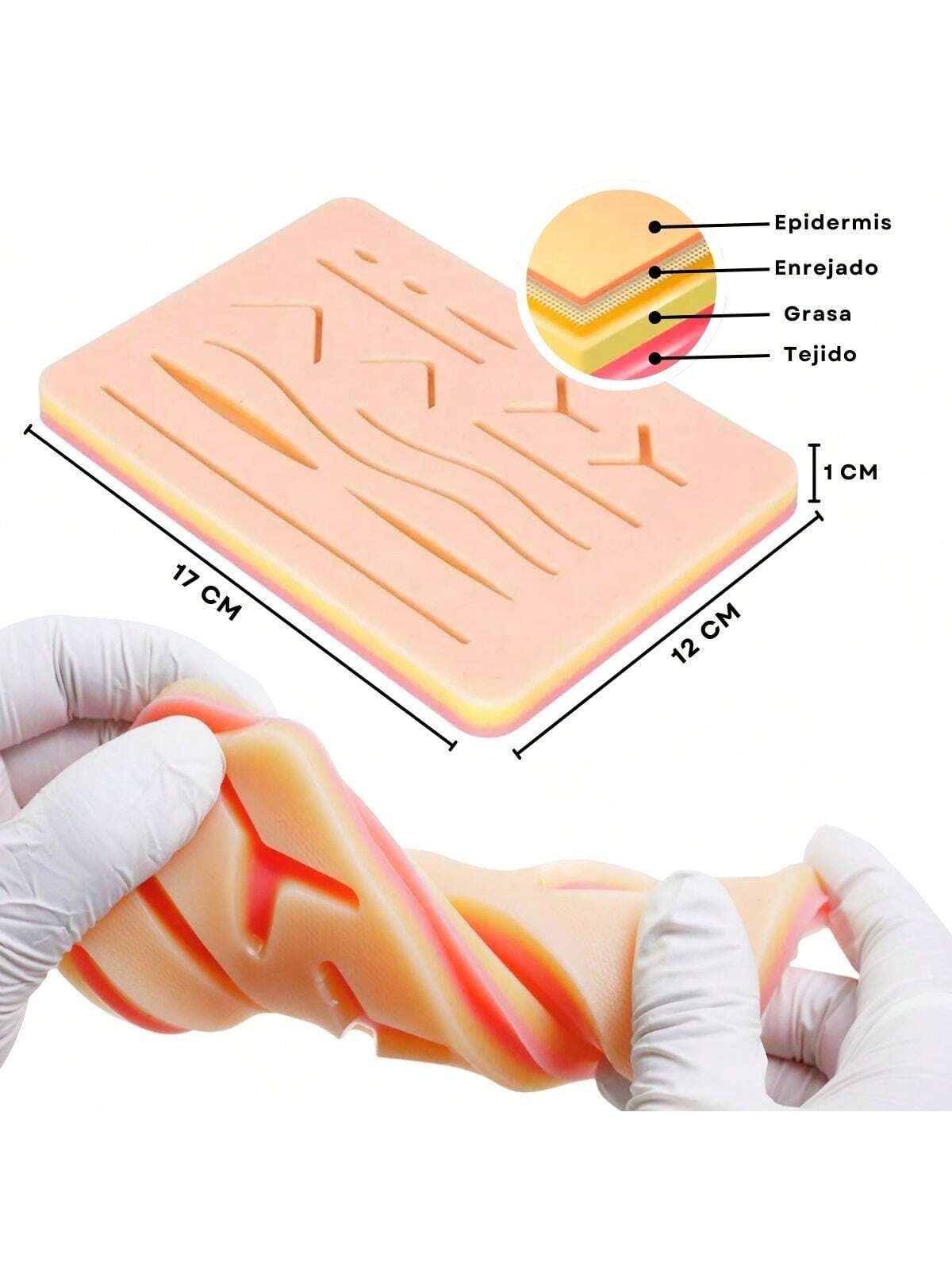 Kit De Práctica De Sutura 3 Pads De Silicona (45 Incisiones) – Ideal Para Estudiantes | Piel Falsa 3pzs