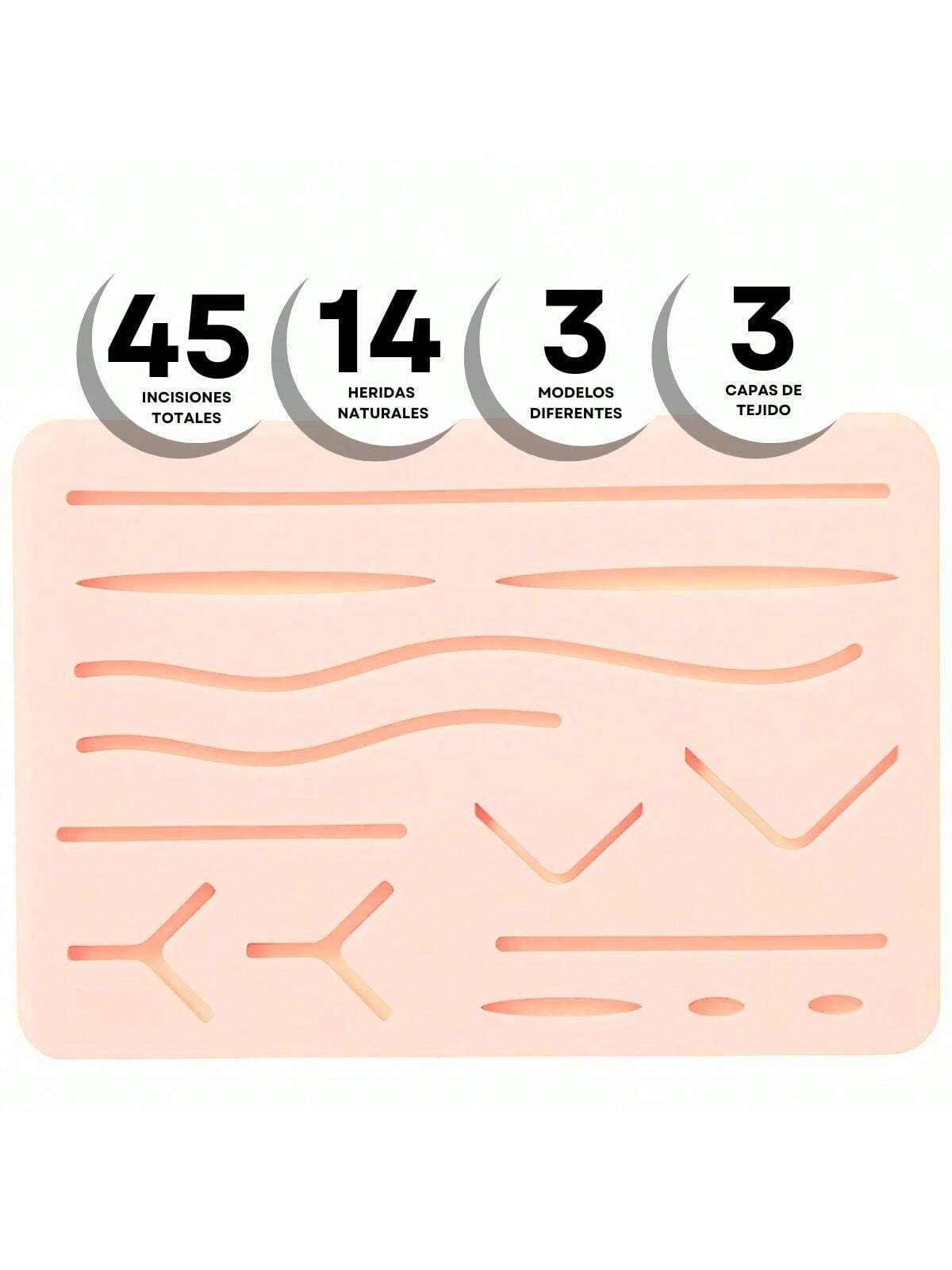 Kit De Práctica De Sutura 3 Pads De Silicona (45 Incisiones) – Ideal Para Estudiantes | Piel Falsa 3pzs