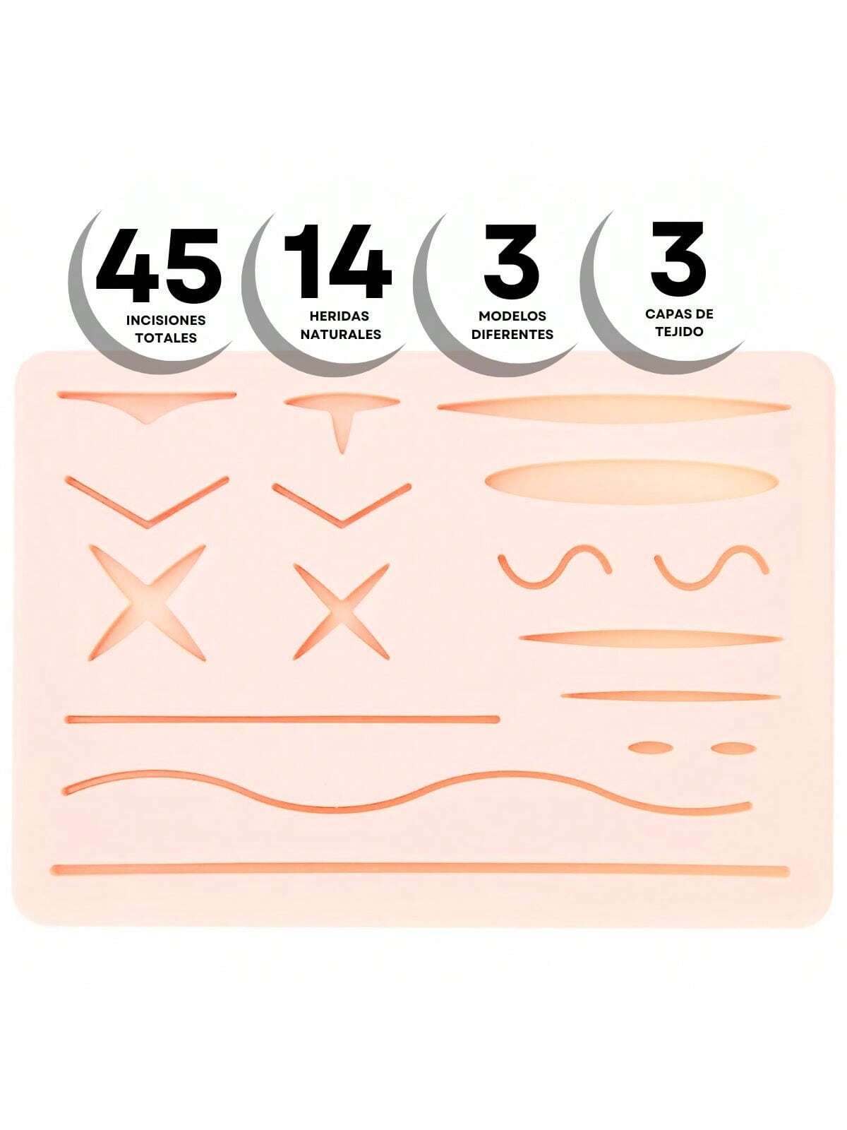 Kit De Práctica De Sutura 3 Pads De Silicona (45 Incisiones) – Ideal Para Estudiantes | Piel Falsa 3pzs