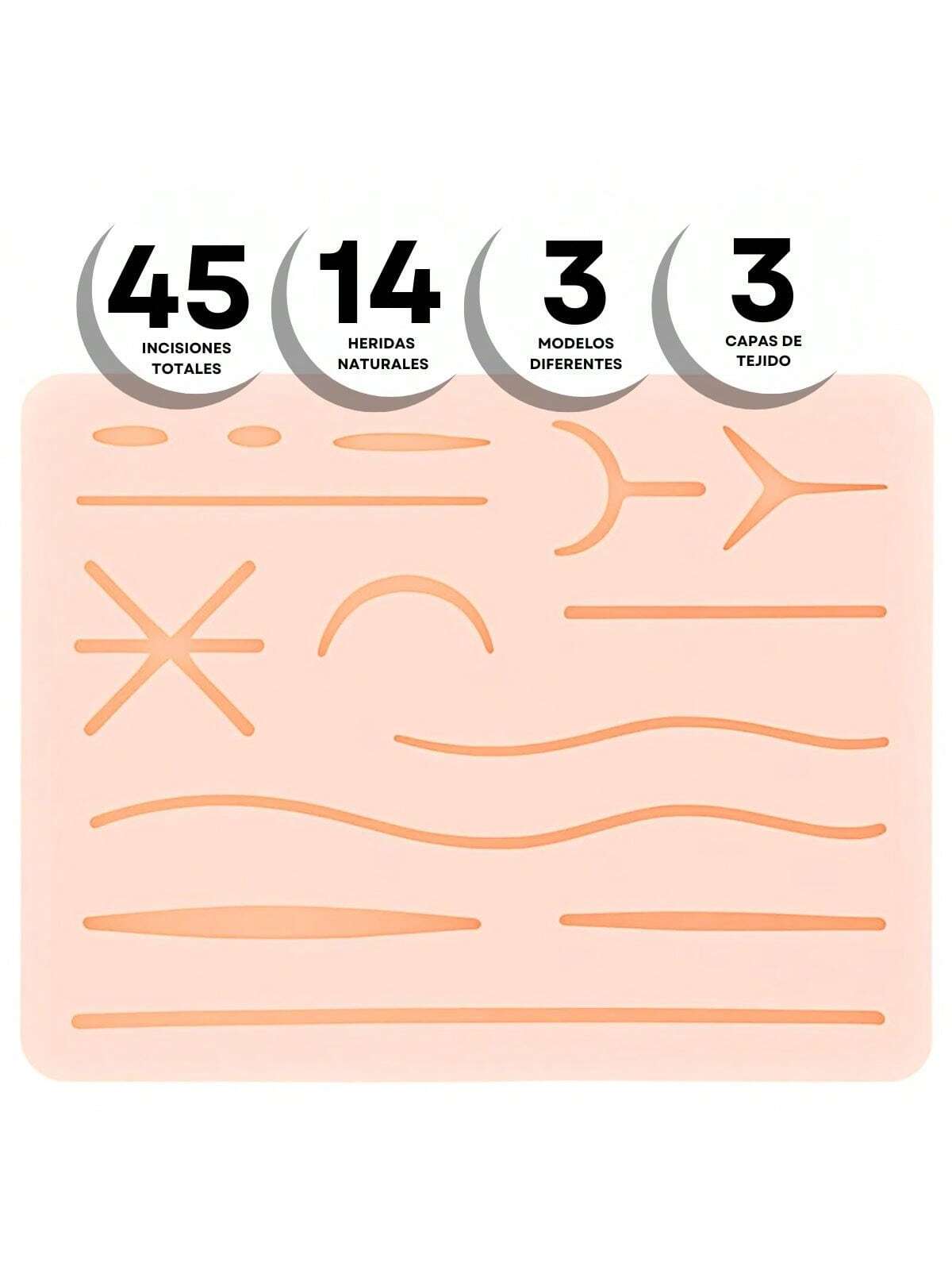 Kit De Práctica De Sutura 3 Pads De Silicona (45 Incisiones) – Ideal Para Estudiantes | Piel Falsa 3pzs