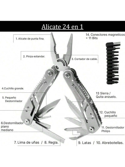 Multiherramienta 24 en 1 | Pinza Alicate Navaja Acero Inoxidable Portatil