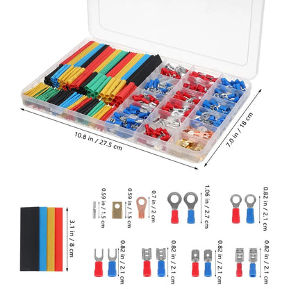 Terminal Aislada Tubo Termorretractil Conectores Cable Eléctrico Thermofit Anillo Pala Desconexión Rápida | 328 Tubos termorretractil + 350 conectores