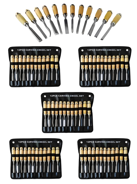 5 Kits de 12 Tipos de Cinceles Formon Juego Madera Gubia Carpintero Tallado