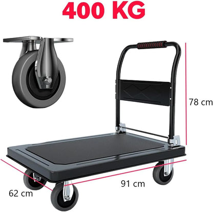 Carrito Plataforma De Carga Plegable Manual de Empuje 90x60cm Mulituso | Capacidad 400kg