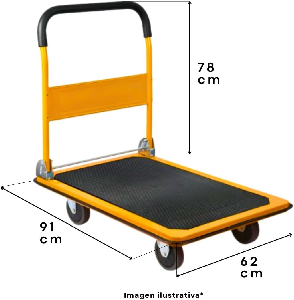 Carrito Plataforma De Carga Plegable Manual de Empuje 90x60cm Mulituso | Capacidad 375kg