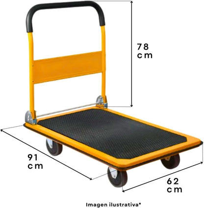 Carrito Plataforma De Carga Plegable Manual de Empuje 90x60cm Mulituso | Capacidad 375kg
