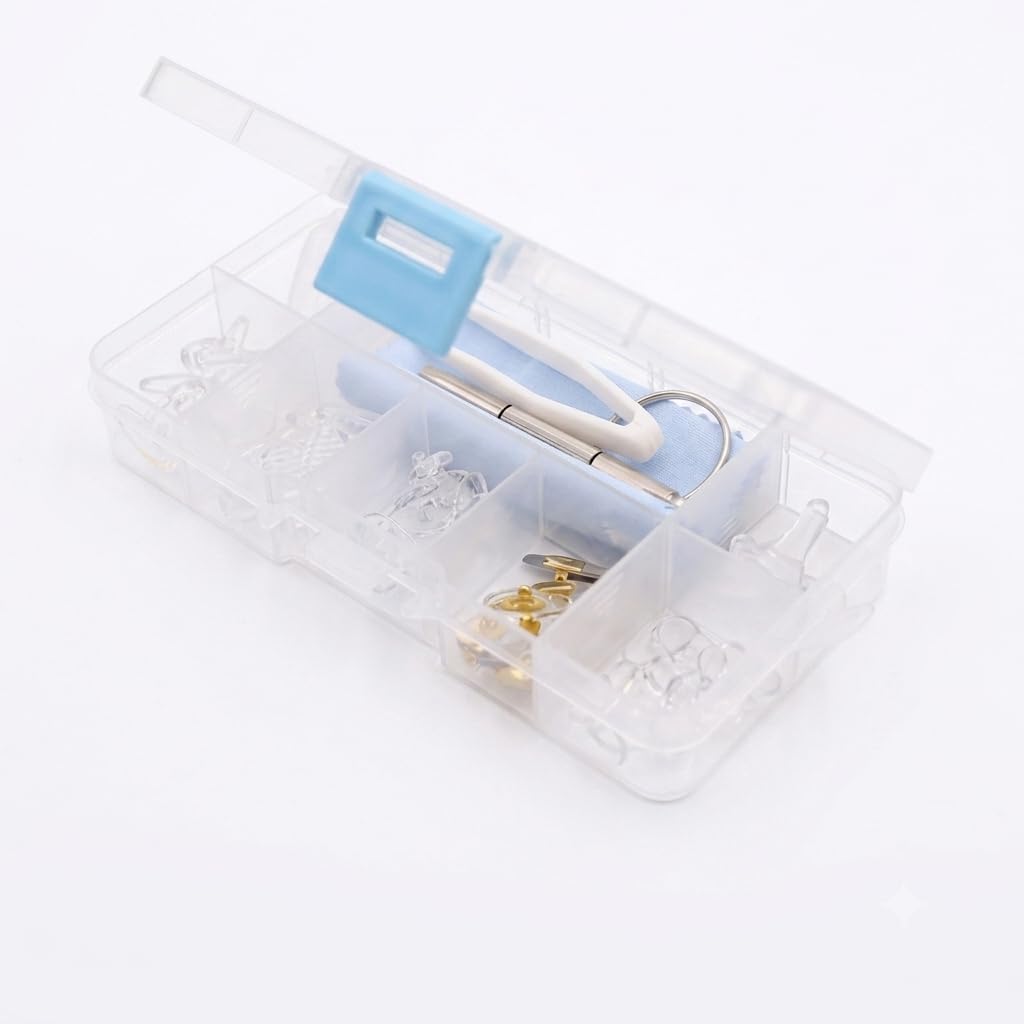 Kit de Reparación de Anteojos Con 500 Tornillos Y Herramientas para Arreglar Lentes Estuche Pórtàtil 30 Pares Almohadillas Nasales para Lentes para Orejas, Paño, Destornillador y Tornillo (30 pares soporte)