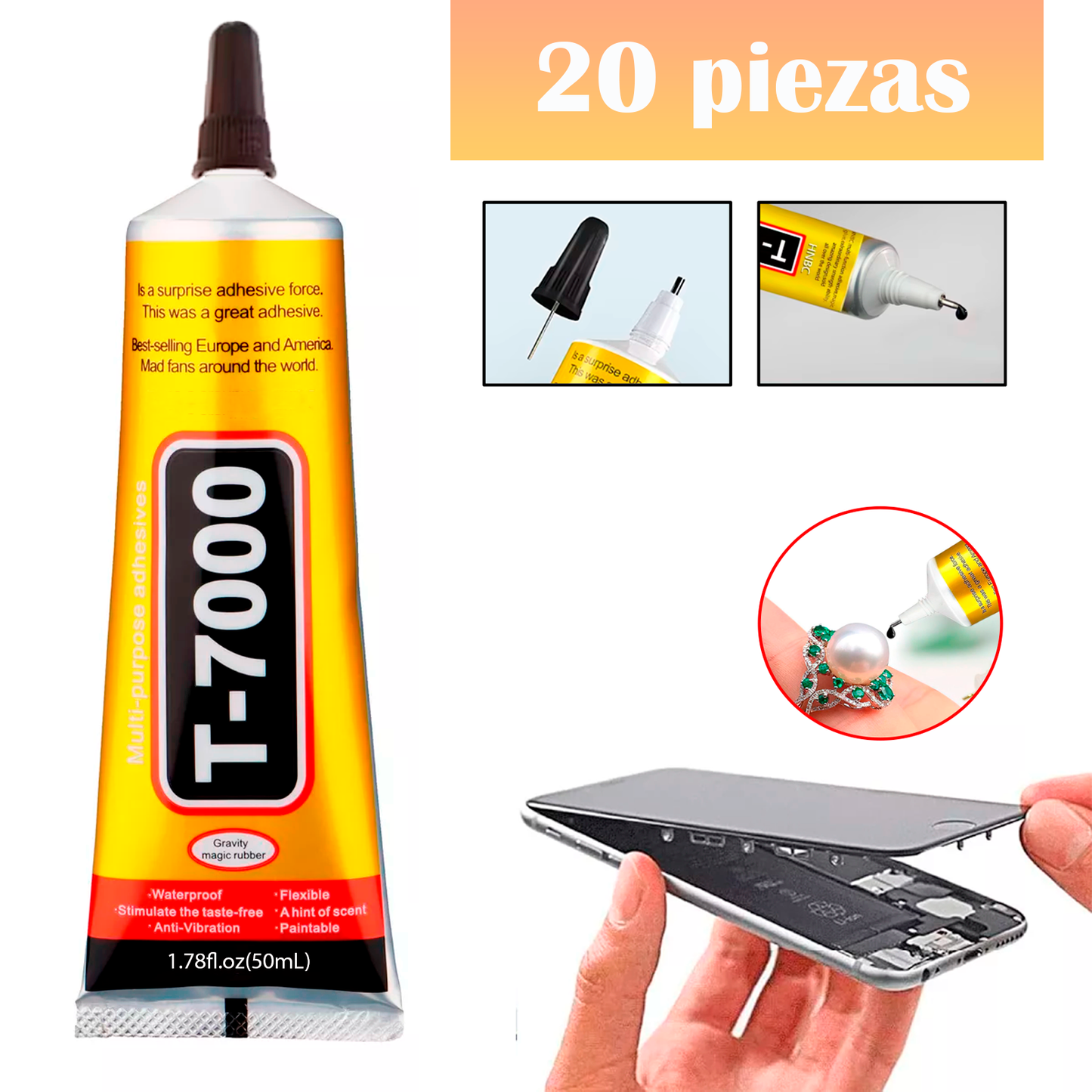 T7000 Pegamento Adhesivo  Multiuso Negro Touch Celular