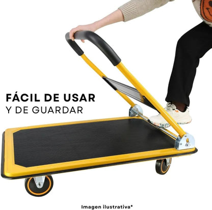 Carrito Plataforma De Carga Plegable Manual de Empuje 90x60cm Mulituso | Capacidad 375kg