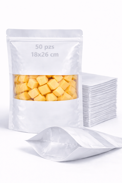 Bolsa Stand Up Pouch Kraft Plastificada con Ventana Termosellable | 50pzs