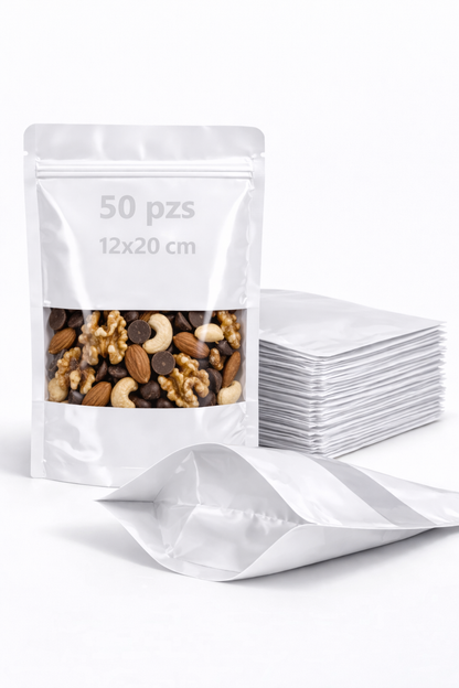 Bolsa Stand Up Pouch Kraft Plastificada con Ventana Termosellable | 50pzs