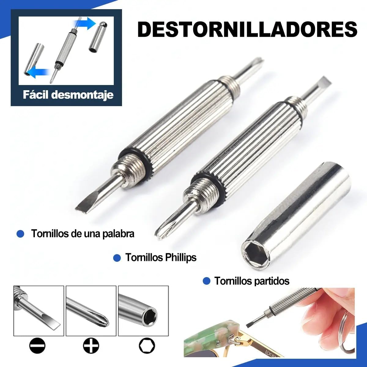 Kit de Reparación de Anteojos Con 500 Tornillos Y Herramientas para Arreglar Lentes Estuche Pórtàtil 30 Pares Almohadillas Nasales para Lentes para Orejas, Paño, Destornillador y Tornillo (30 pares soporte)